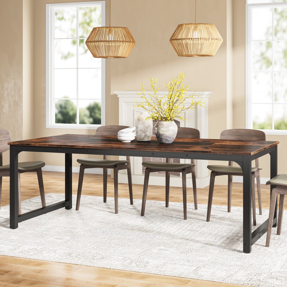 Dining Table, Industrial Kitchen Table with Metal Frame - Image 9