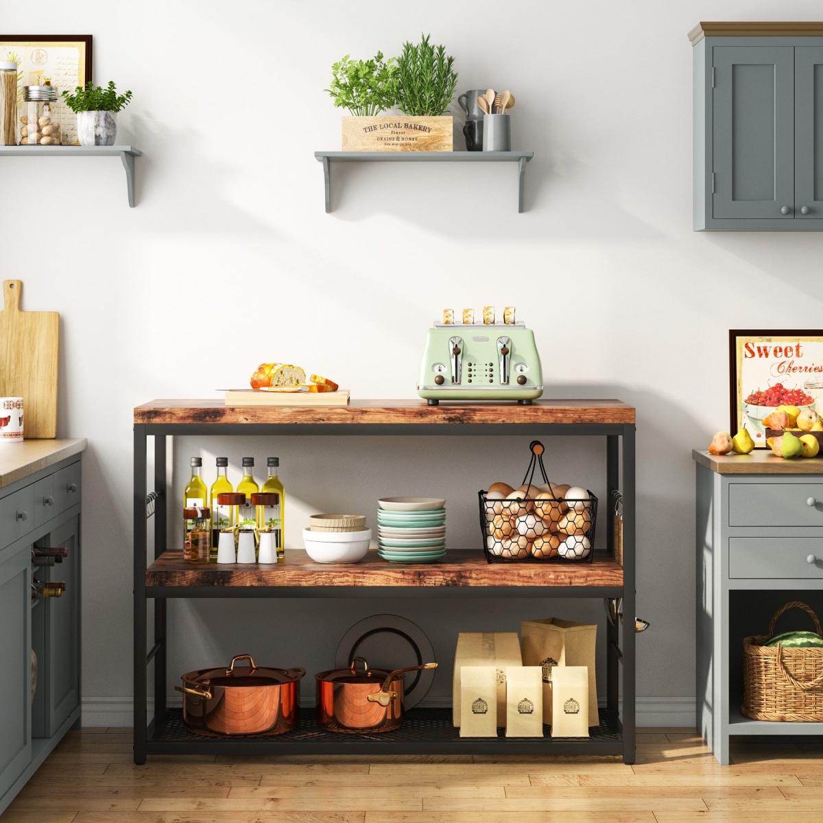 Kitchen Island with Storage Shelves, 3-Tier Kitchen Shelf - Image 4