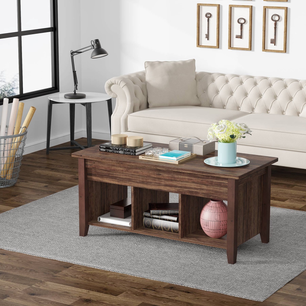 Coffee Table, Lift Top Center Table with Storage Shelves - Image 8