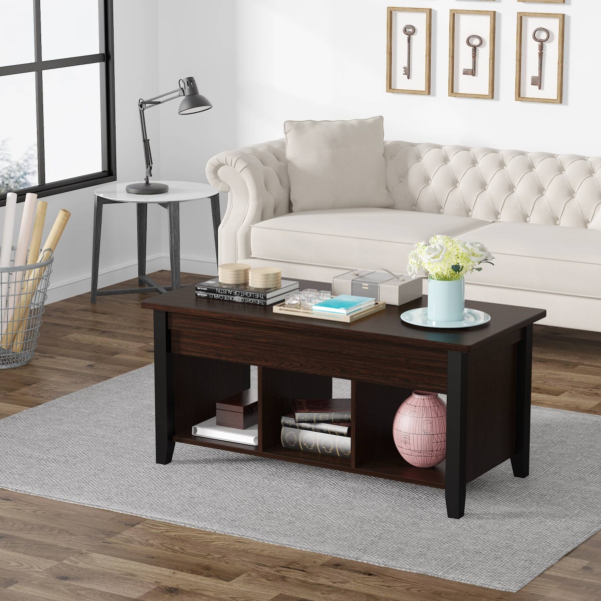 Coffee Table, Lift Top Center Table with Storage Shelves - Image 4