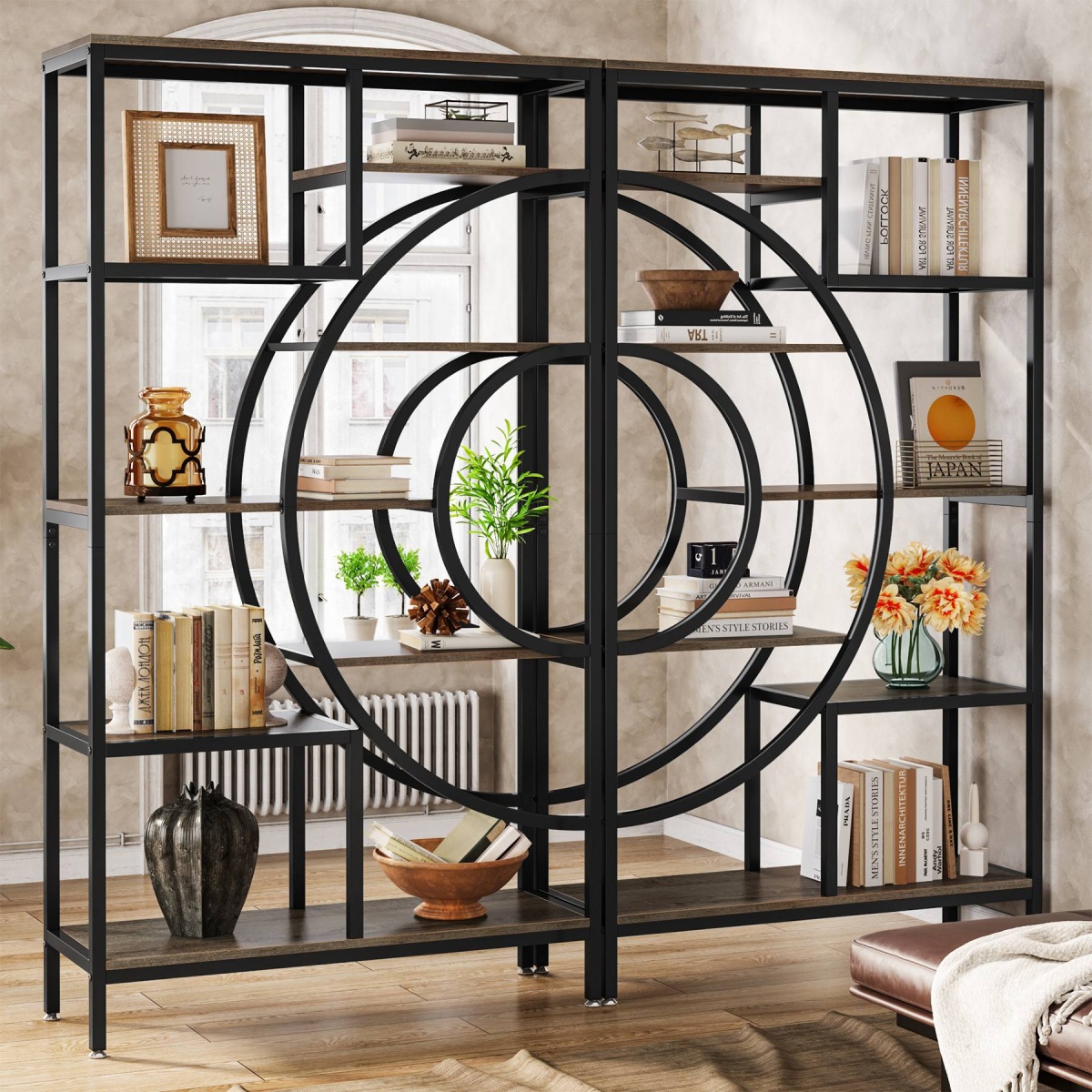 Bookshelf, 71? Geometric Bookcase, Industrial 8-Tiers Etagere Shelving Unit - Image 9