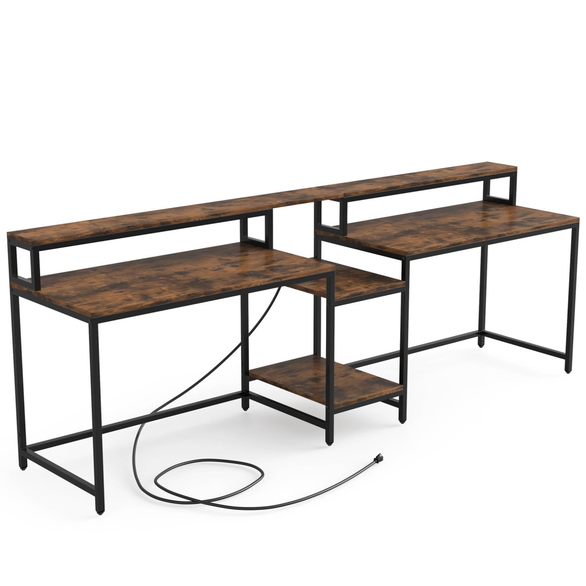 Two Person Desk, 93? Double Computer Desk With USB Ports & Power Outlet - Image 2
