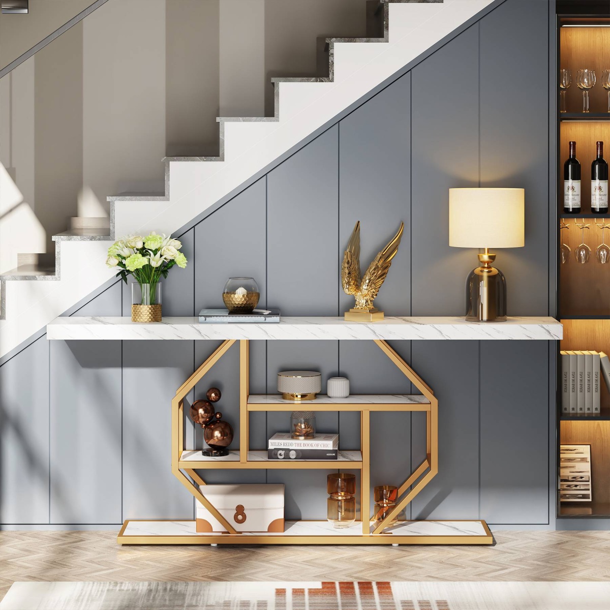 Console Table, 70.9 inch Sofa Table with 4 Tier Storage Shelves - Image 5