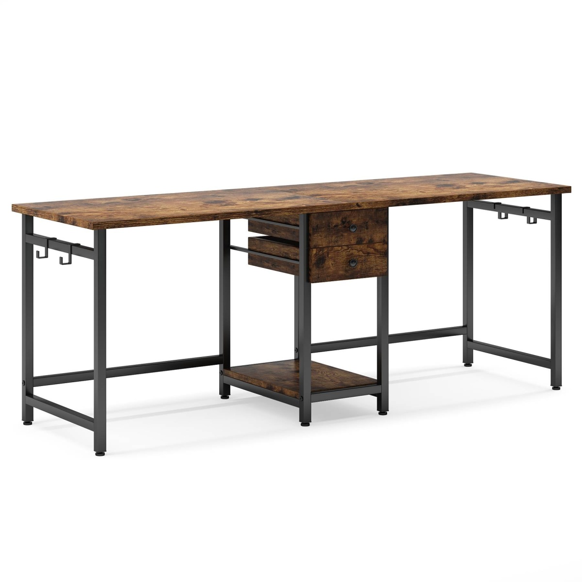 Two Person Desk, 78?? Double Computer Desk with Drawers - Image 2