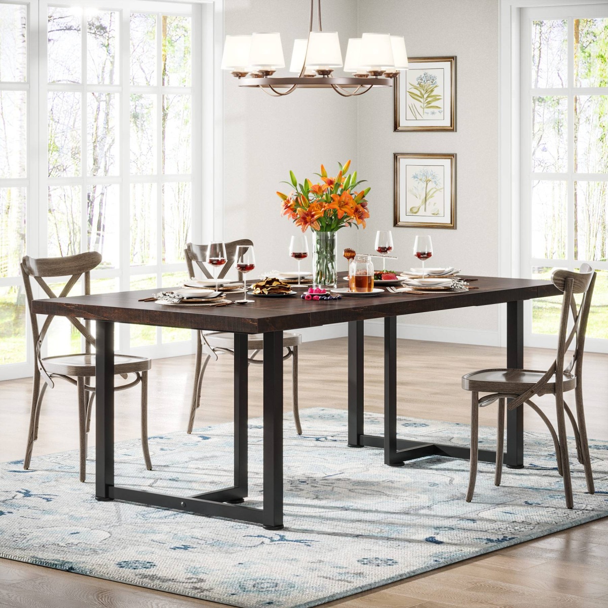 Dining Table, Industrial Rectangular Kitchen Table for 4-6 People - Image 5