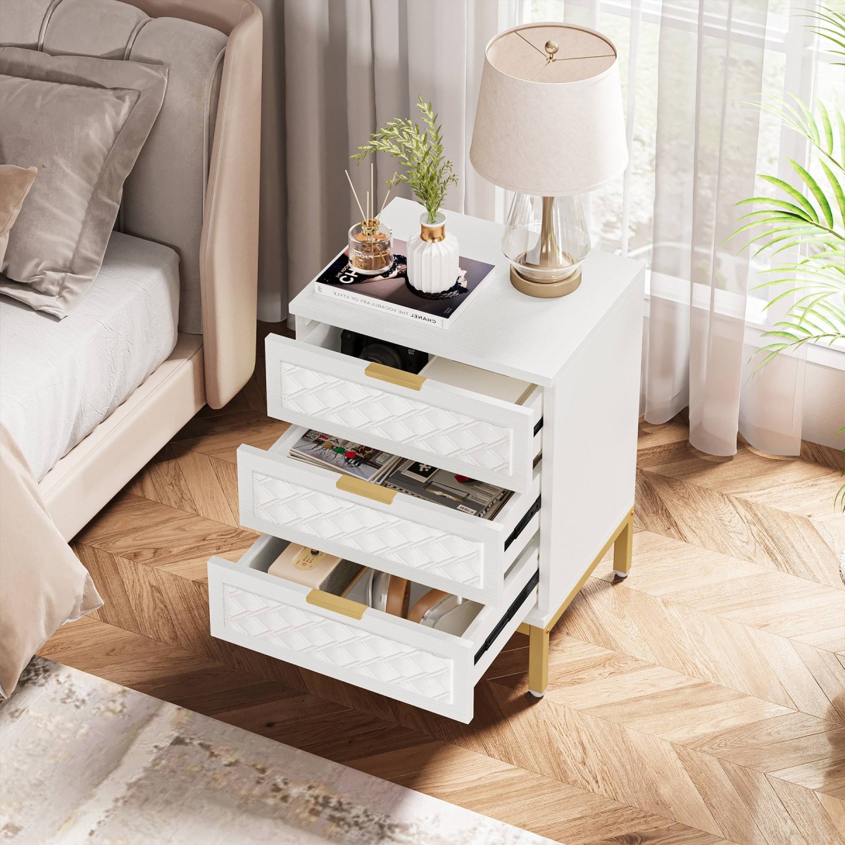 Nightstand, 3-Drawer Modern Beside Table End Table - Image 6