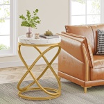 End Table, 26? Tall Round Sofa Side Table with Faux Marble Top - Image 4