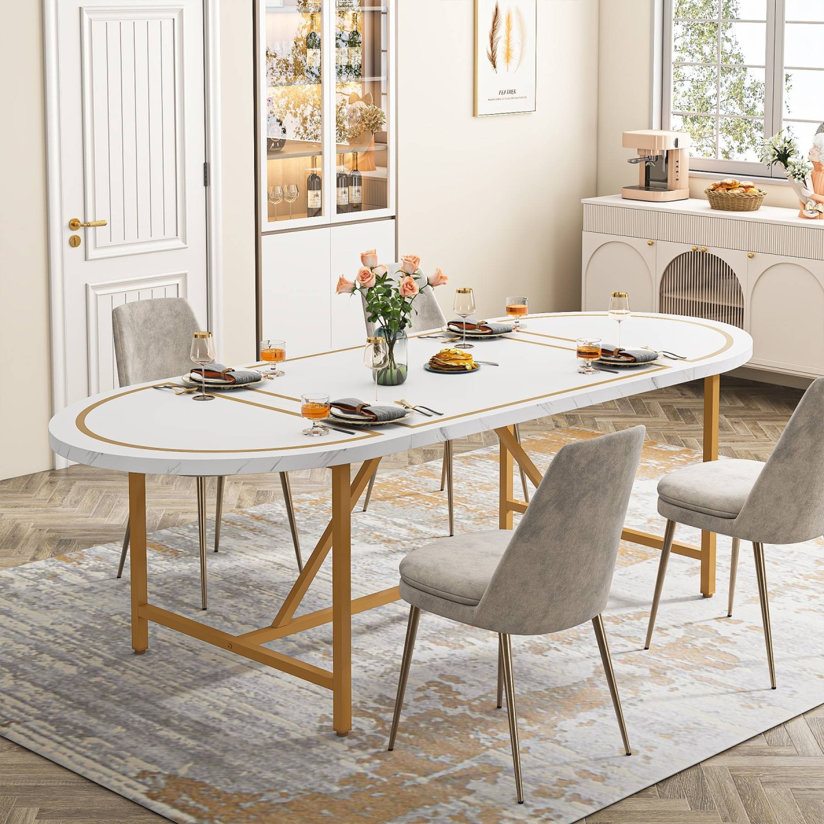 Dining Table, 70.8 Inch Modern Oval Kitchen Table for 6 People - Image 1