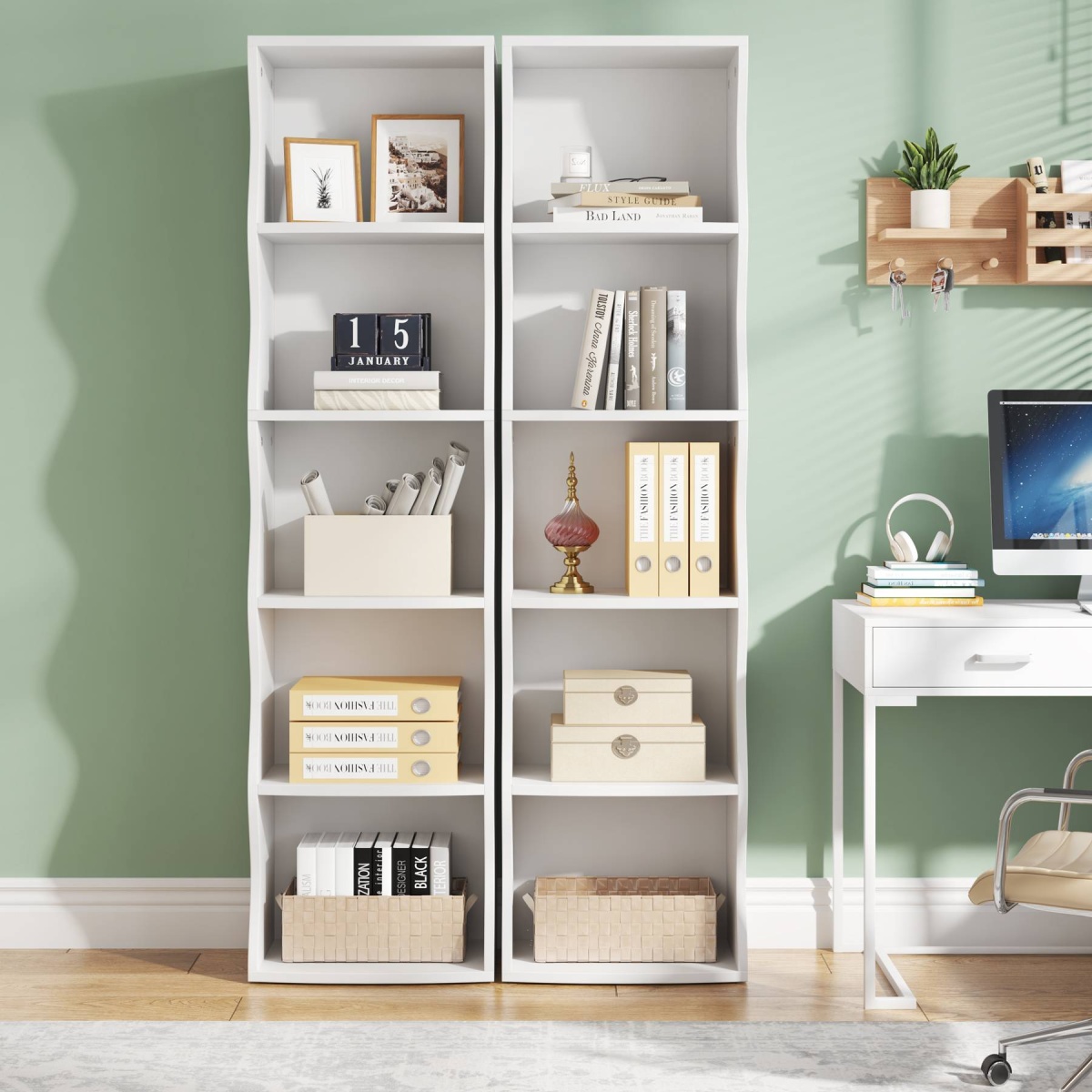Bookshelf, 70.9? Narrow Bookcase 5 Cube Storage Organizer - Image 5