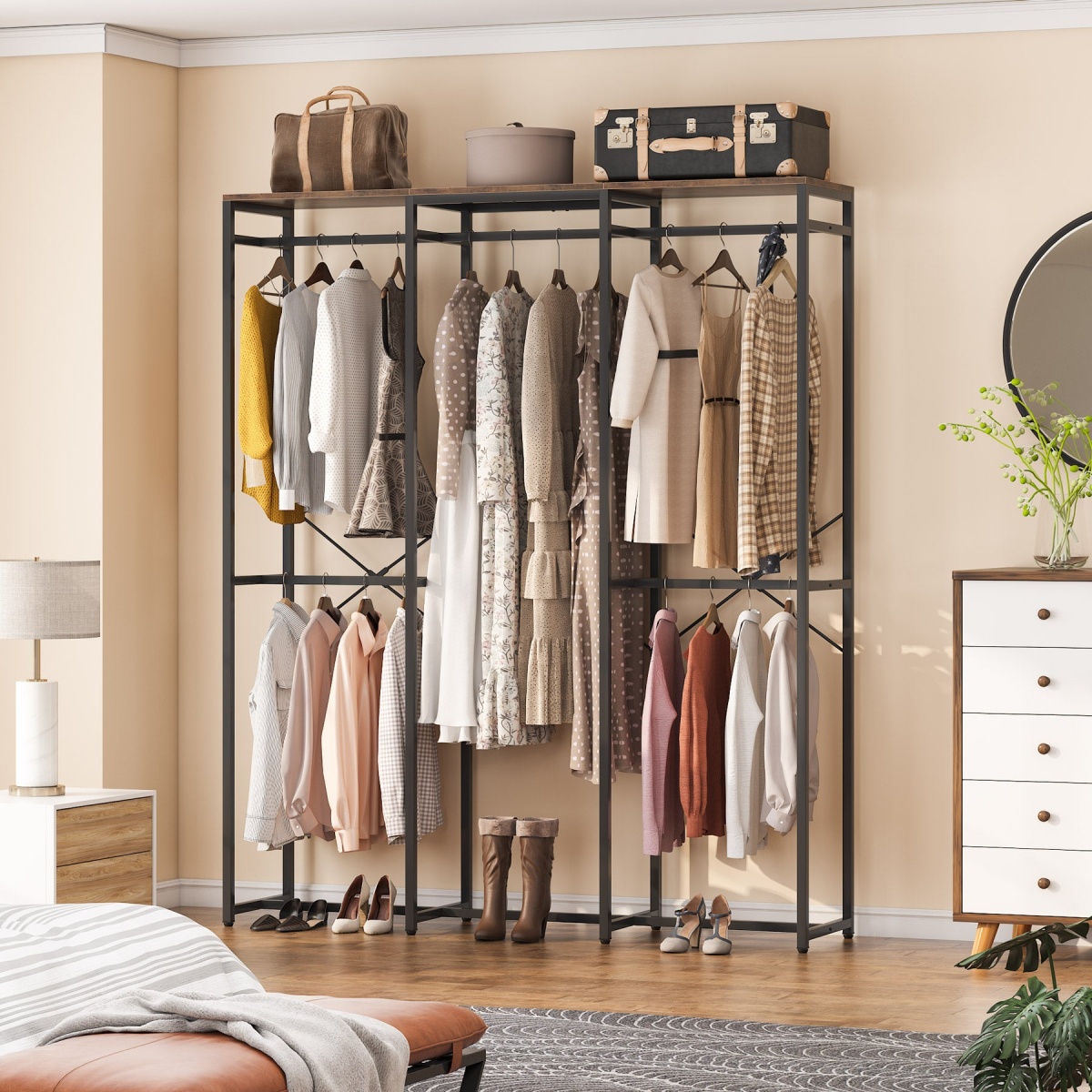 Freestanding Closet Organizer, Garment Rack with Shelves and Hanging Rods - Image 4