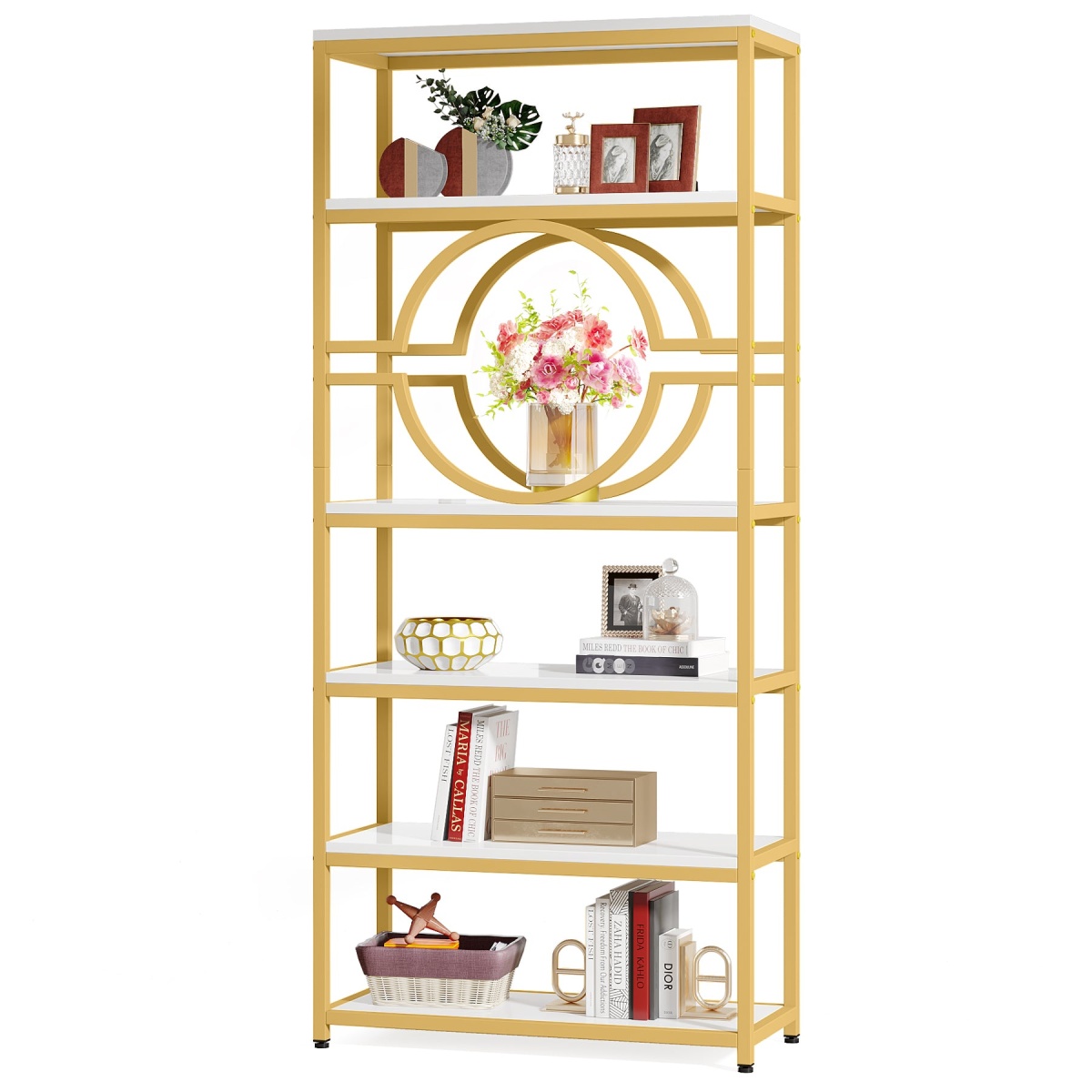 Bookshelf, 6-Tier Etagere Bookcase Freestanding Storage Shelf - Image 1