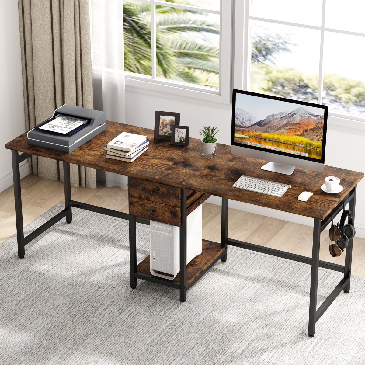 Two Person Desk, 78?? Double Computer Desk with Drawers - Image 4