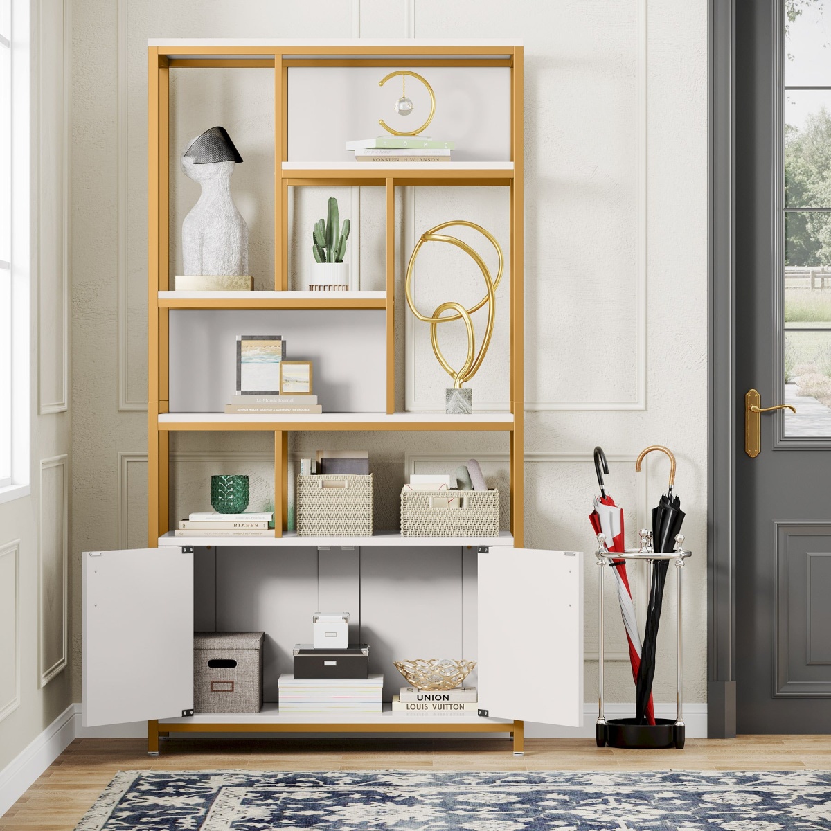 Bookshelf, 70.86? Etagere Bookcase with Storage Cabinet & Open Shelves - Image 5