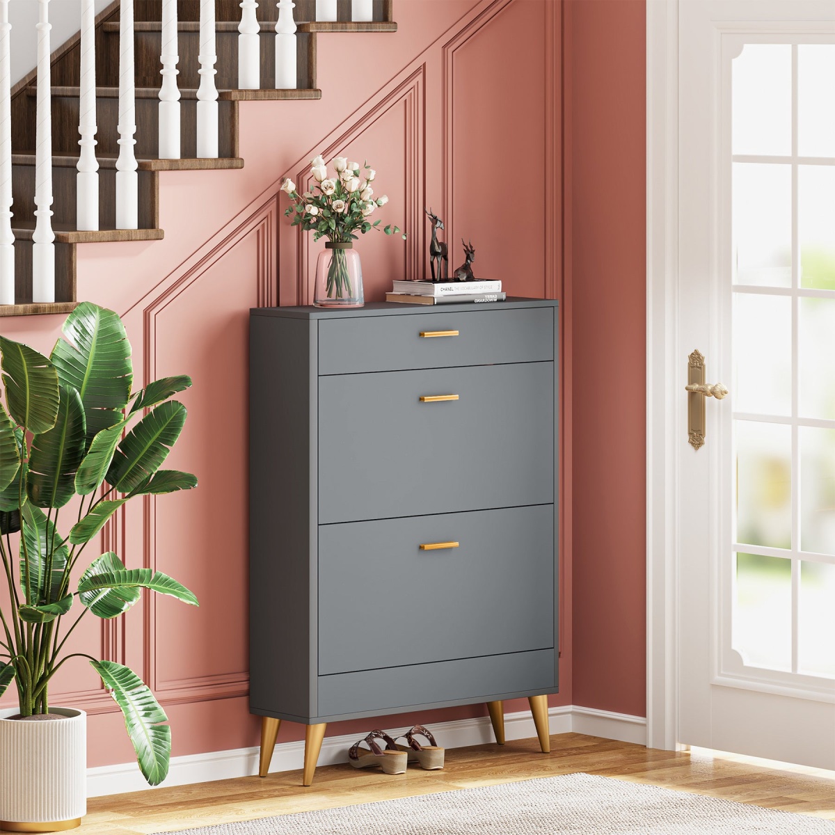 Shoe Cabinet, 16 Pairs Shoe Storage Rack with Drawers - Image 9