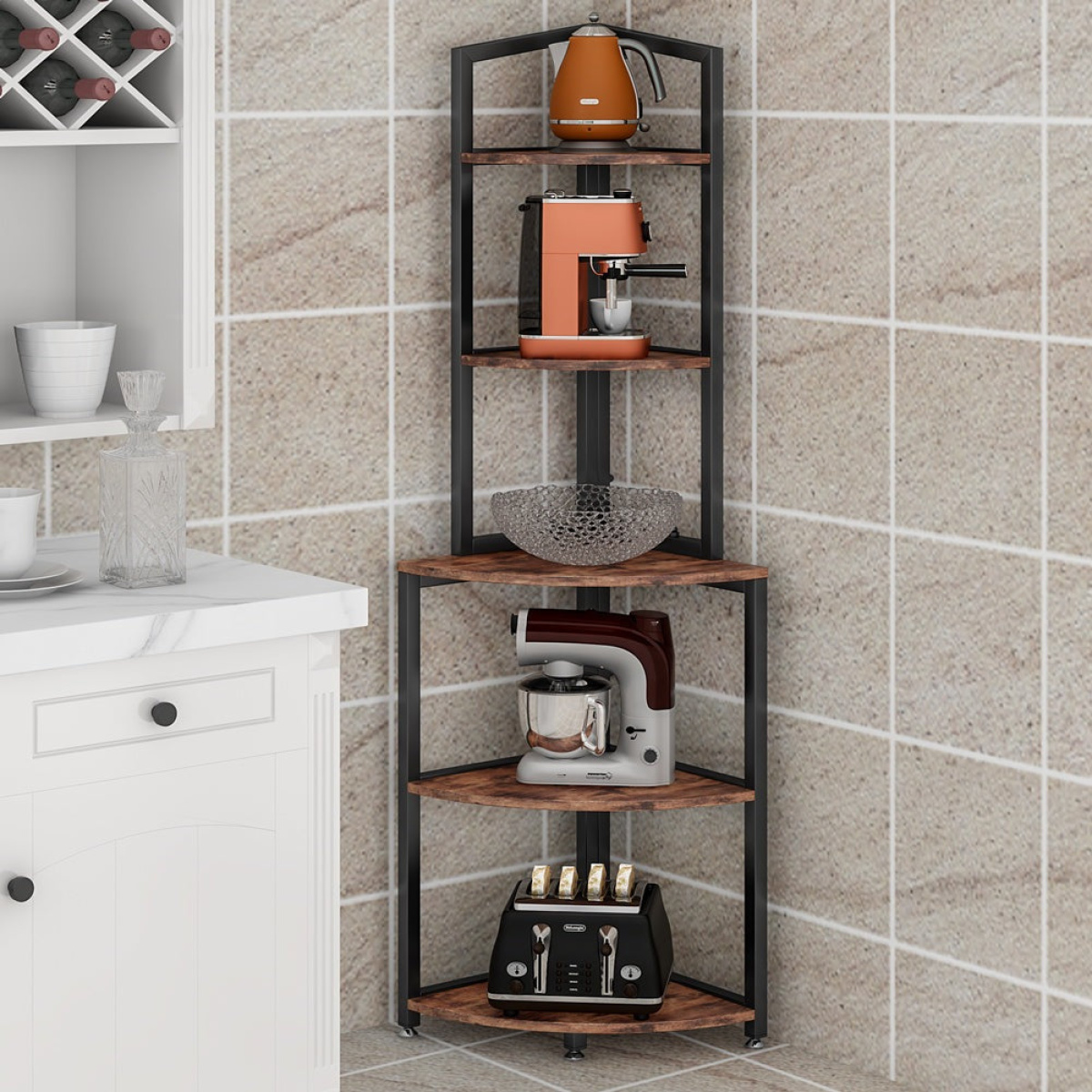 Corner Shelf, 60 Inch Corner Bookshelf Ladder Shelf Plant Stand - Image 4