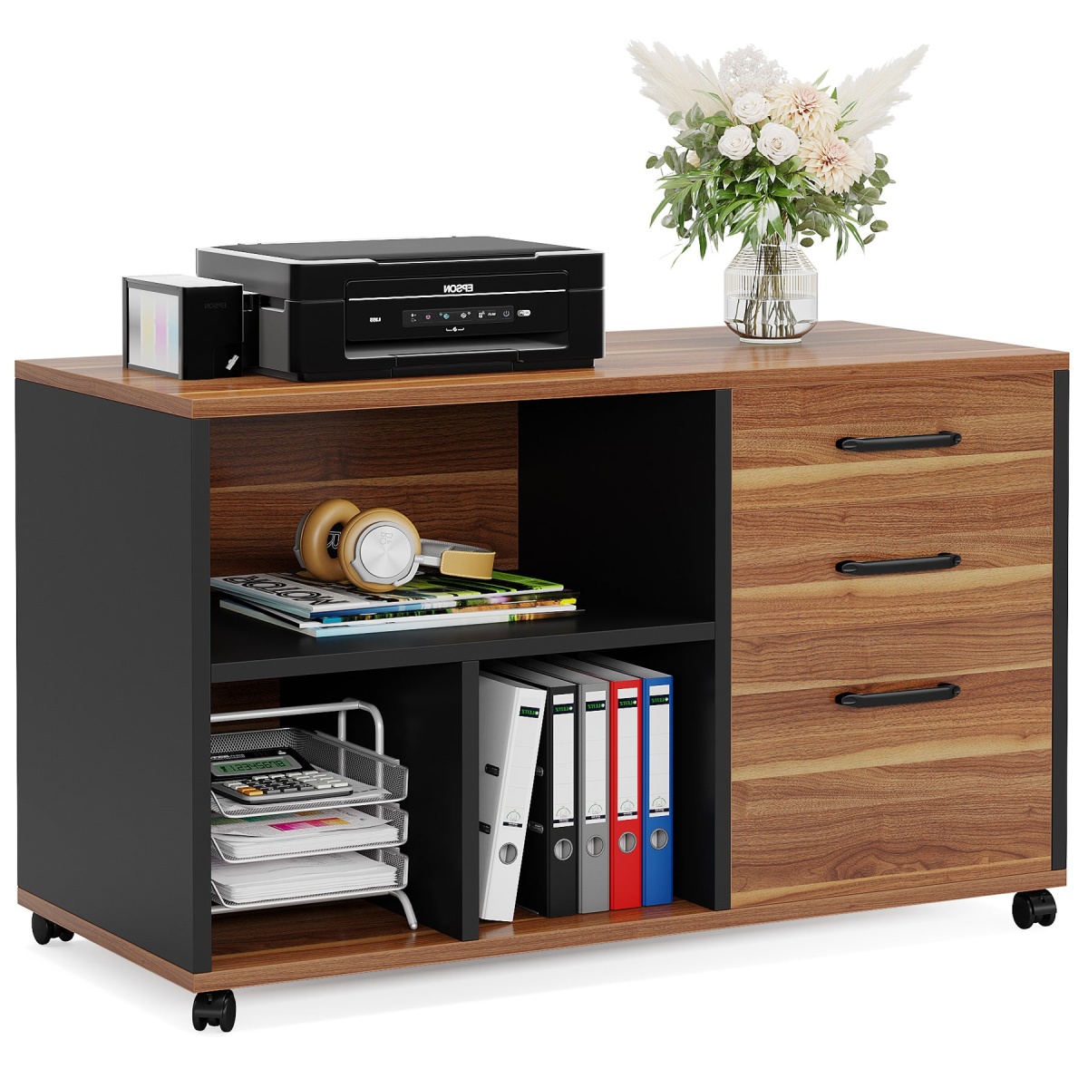 File Cabinet, 3-Drawer Filing Cabinet with Lock Wheels for A4/Letter Size - Image 1