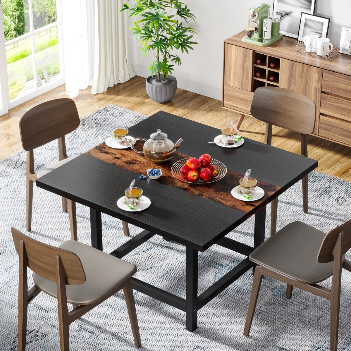 Dining Table, Rustic Square 39?x 39?x 29? Kitchen Table for 4 - Image 6