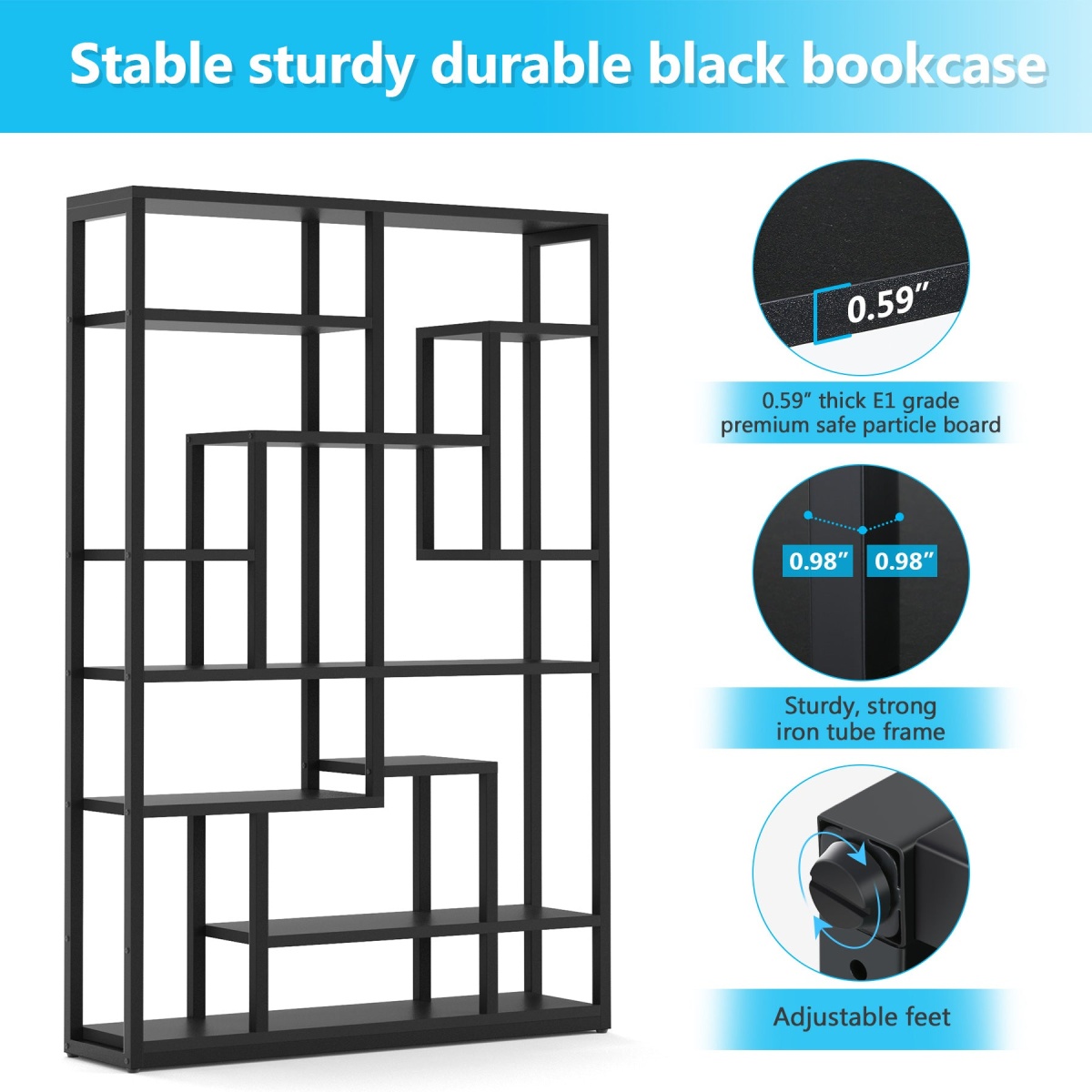 Bookshelf, Standing Shelf Bookcase Storage Rack, Black - Image 7