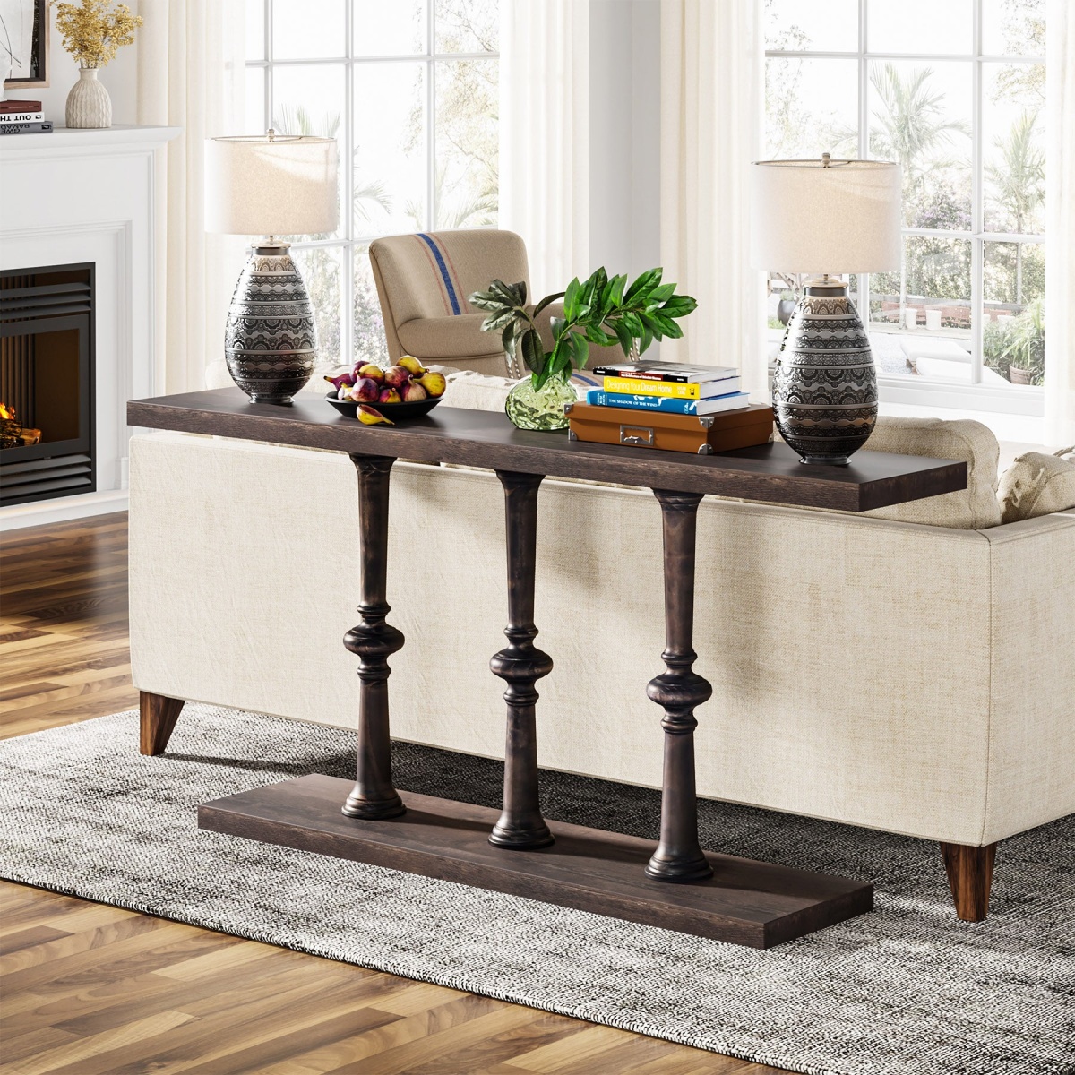 Console Table, Farmhouse 63? Sofa Table with Solid Wood Legs - Image 5