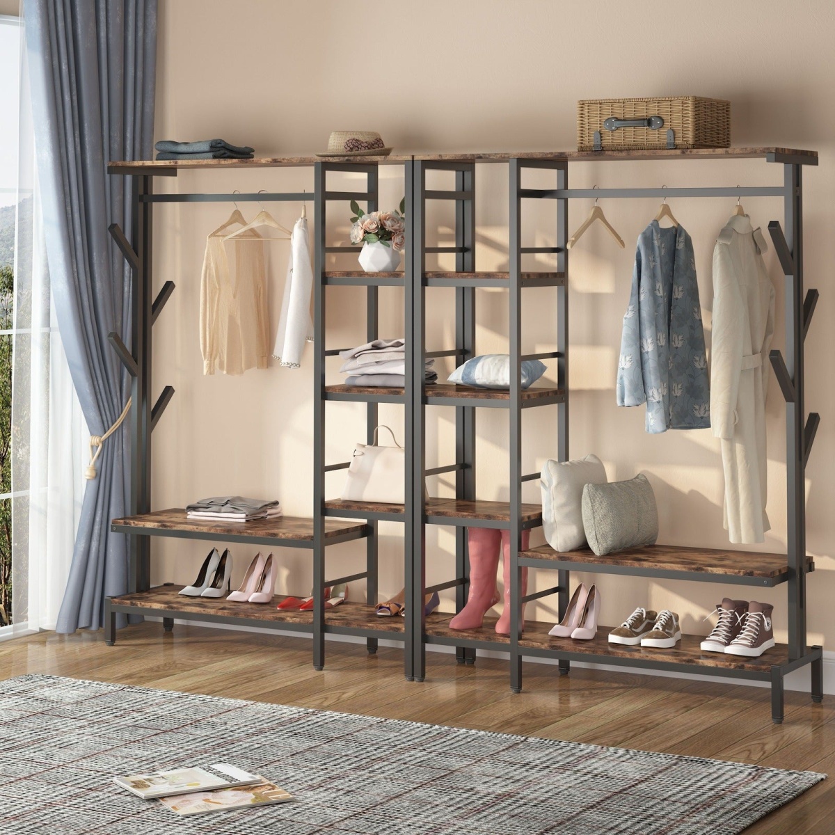 Freestanding Closet Organizer, Garment Rack with 4-Tier Shelves - Image 6