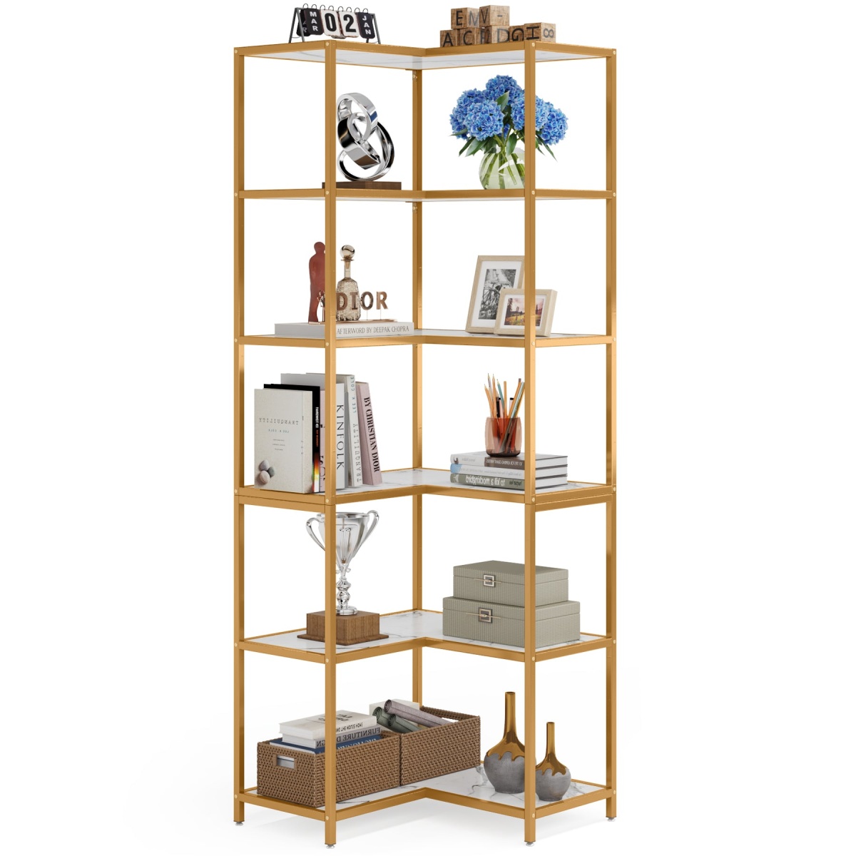 Corner Bookshelf, 70.5? L-Shaped 6-Shelf Etagere Bookcase - Image 2