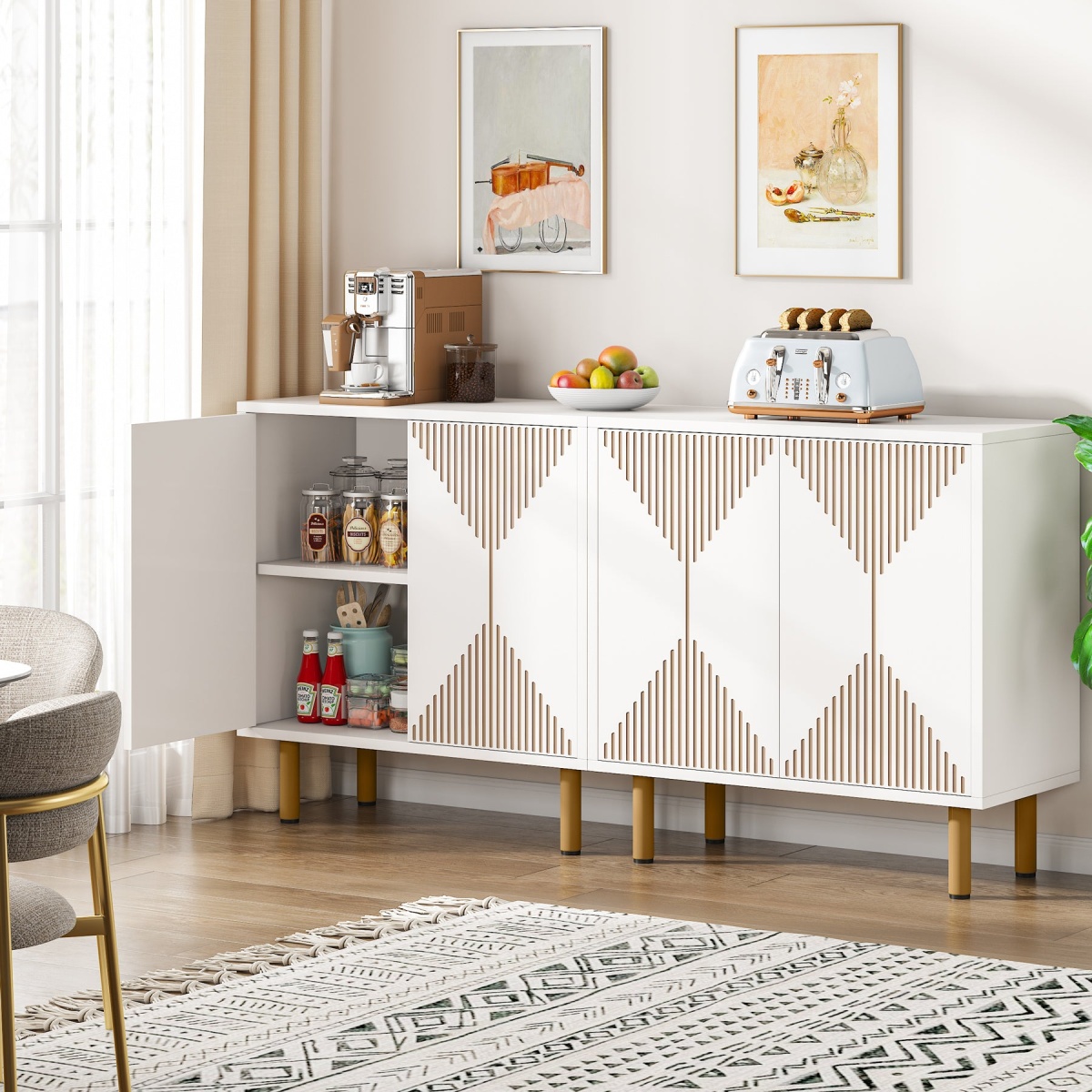 Sideboard Buffet, 58? Modern Storage Cabinet with Doors - Image 4