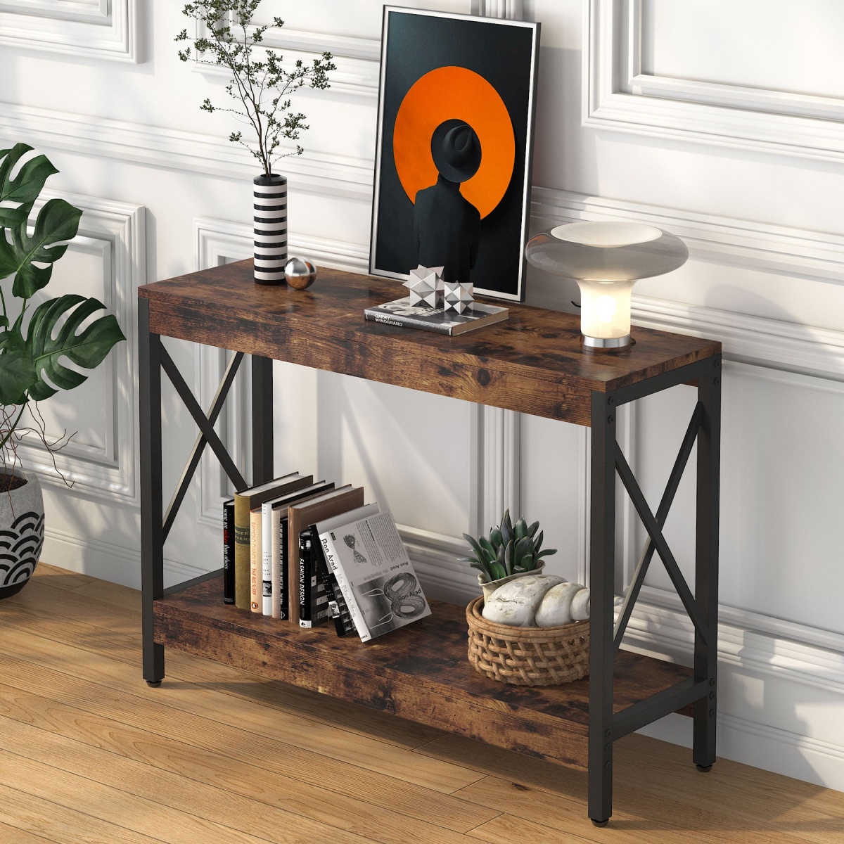 Console Table, Narrow Sofa Entryway Table with Storage Shelf - Image 2