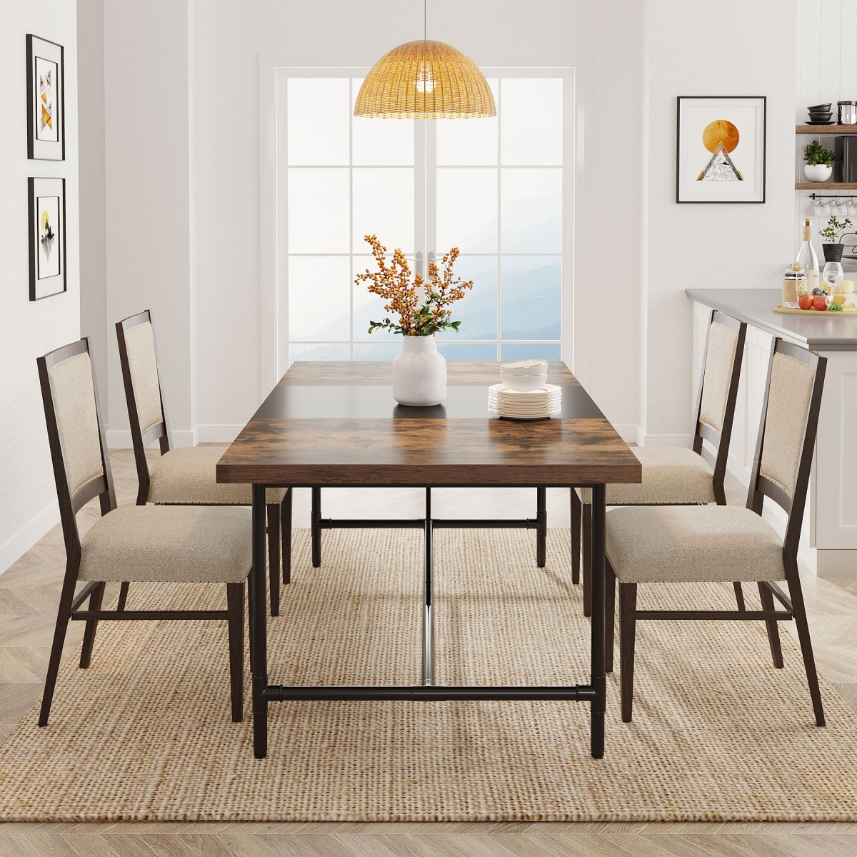 Dining Table, Industrial Breakfast Dinner Table for 6-8 people - Image 4
