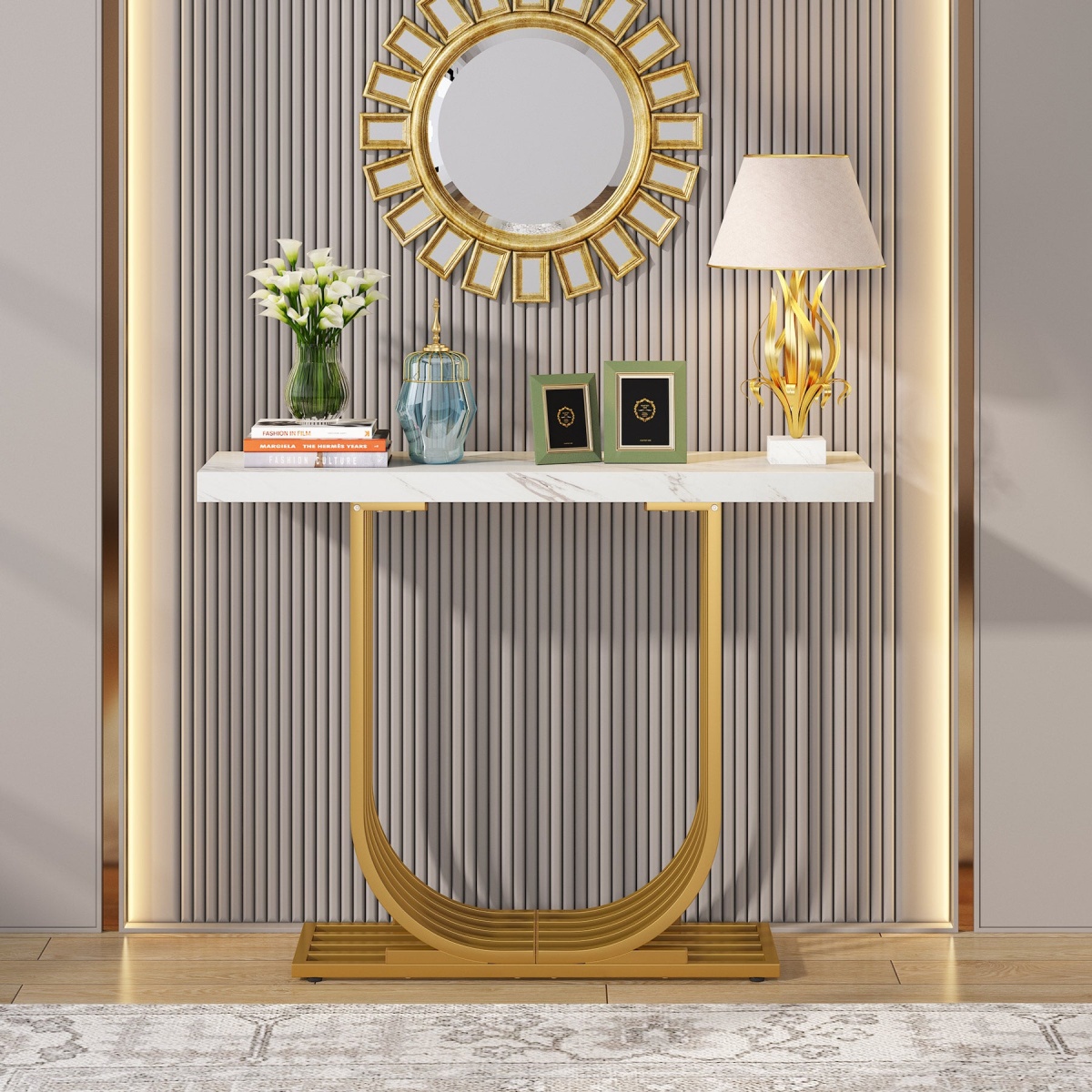 Console Table, 39? Faux Marble Entryway Sofa Table with U-Shaped Base - Image 4