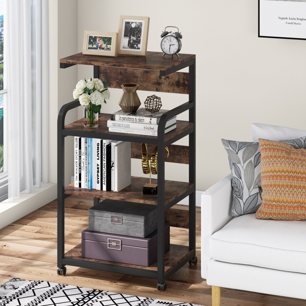 Printer Stand, Rolling Printer Table with 3 Storage Shelves - Image 4