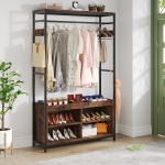 Coat Rack, Entryway Hall Tree Garment Rack with Shoe Storage - Image 4