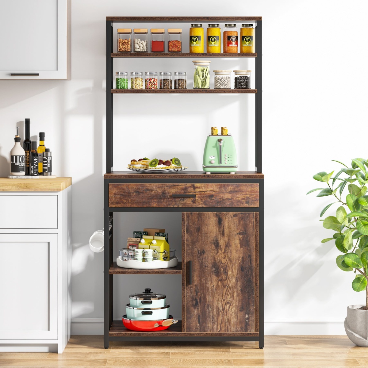 Kitchen Baker?s Rack, 6-Tier Microwave Stand with Cabinet & Drawers - Image 4