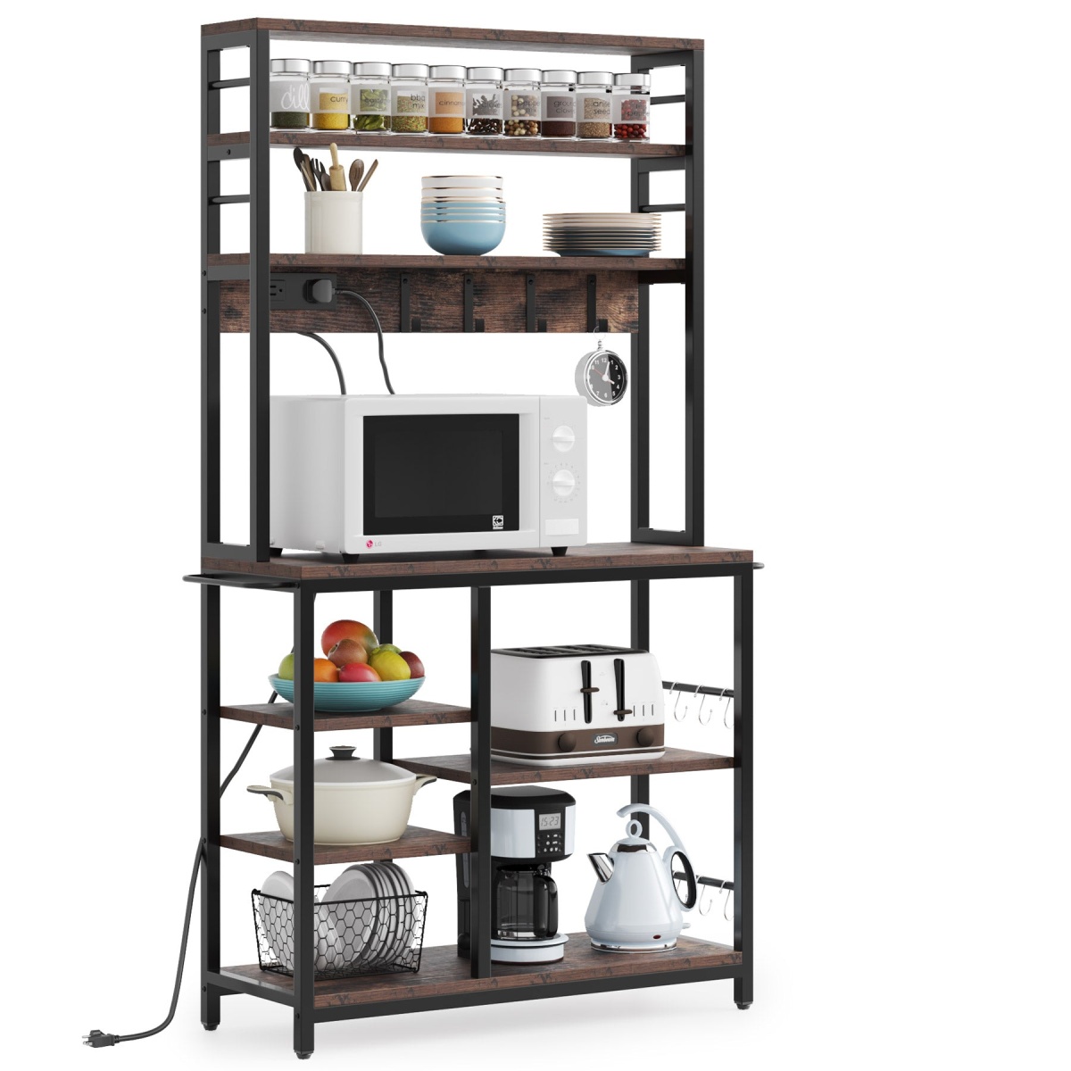 8-Tier Kitchen Baker?s Rack with Power Outlet & Hooks - Image 2