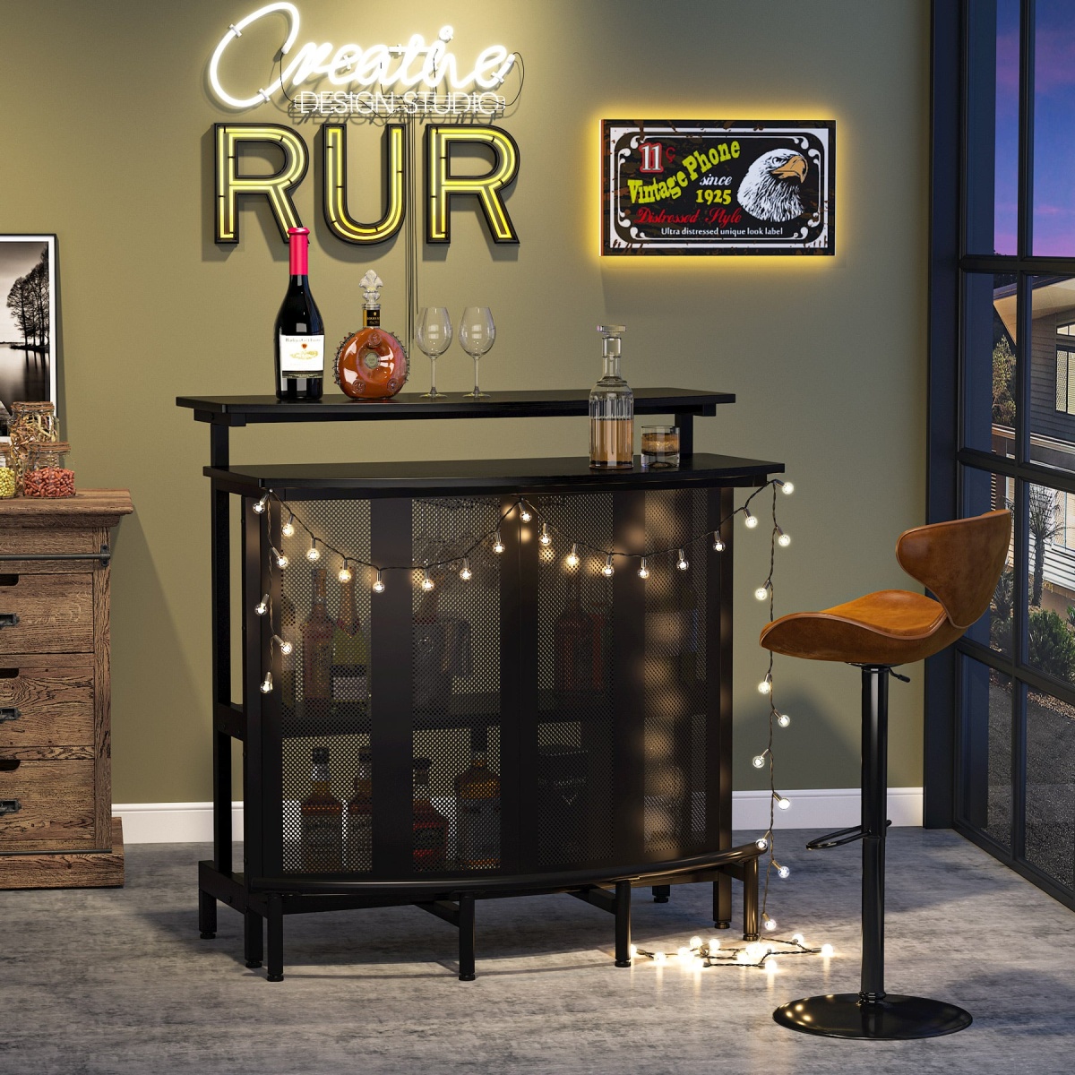 Home Bar Unit, 4 Tier Liquor Bar Table with Storage and Footrest - Image 5
