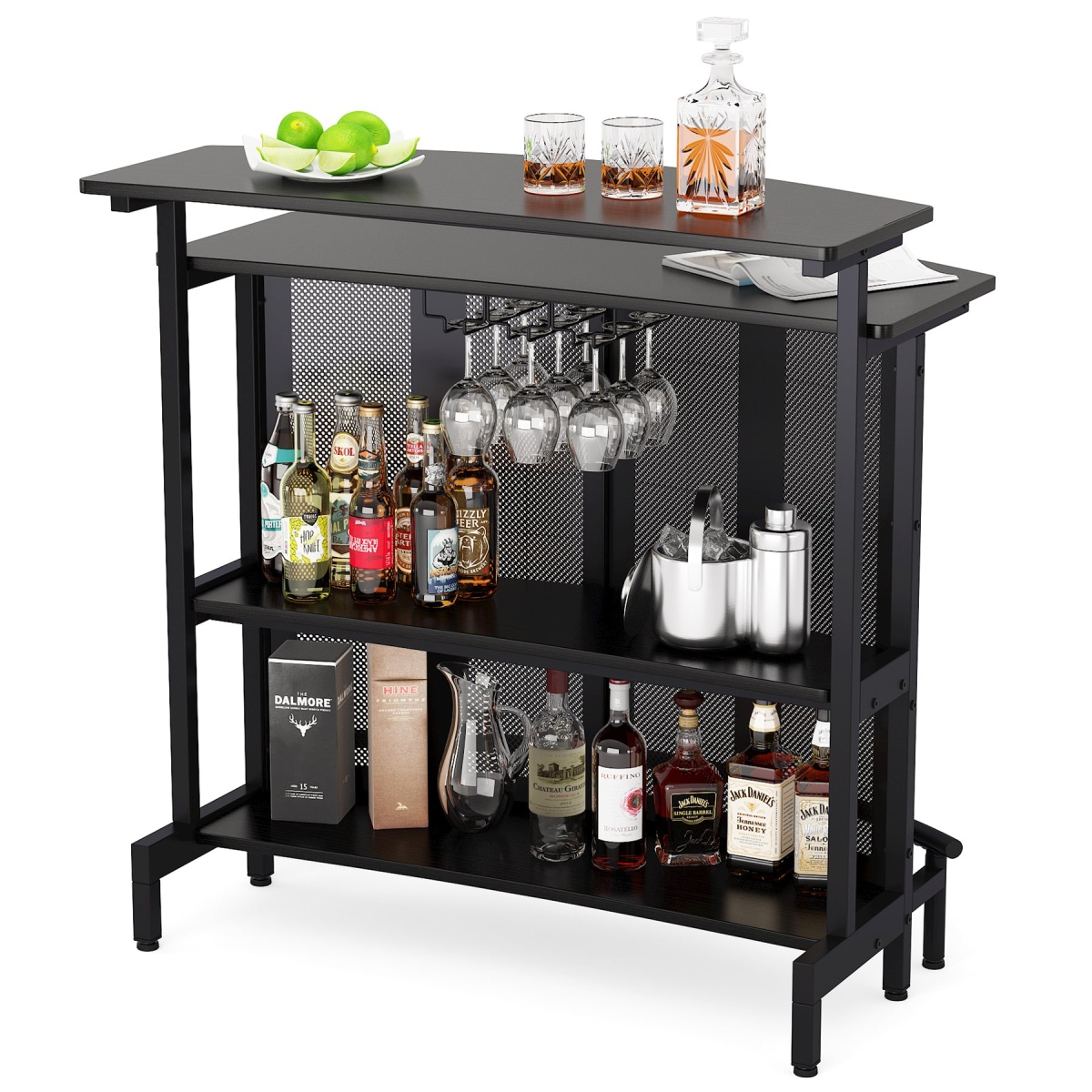 Home Bar Unit, 4 Tier Liquor Bar Table with Storage and Footrest - Image 1