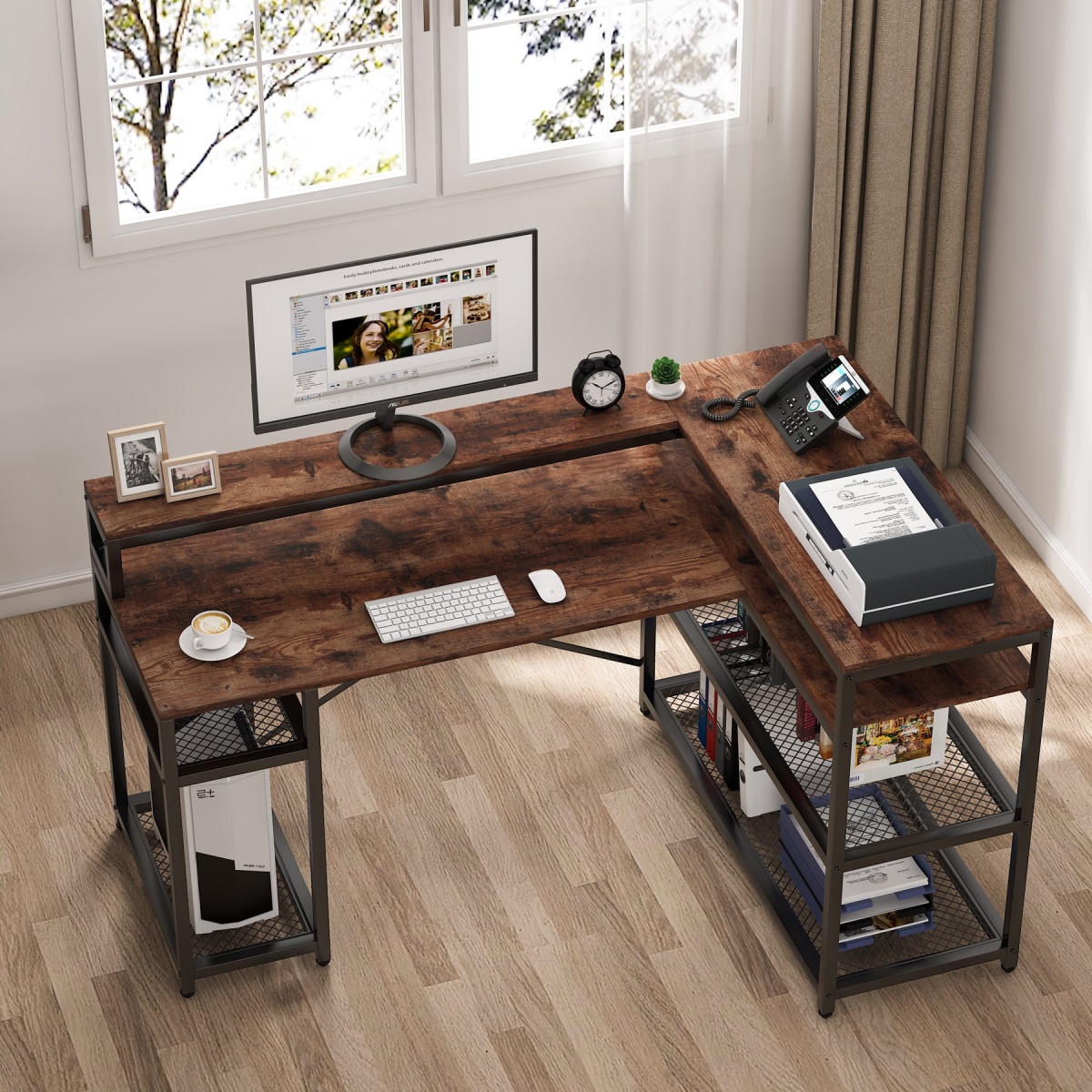 L-Shaped Desk, 59? Corner Computer Desk with Storage Shelf - Image 5