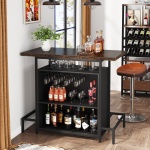 Home Bar Unit, Industrial 3-Tier Liquor Bar Table with Glasses Holder - Image 5