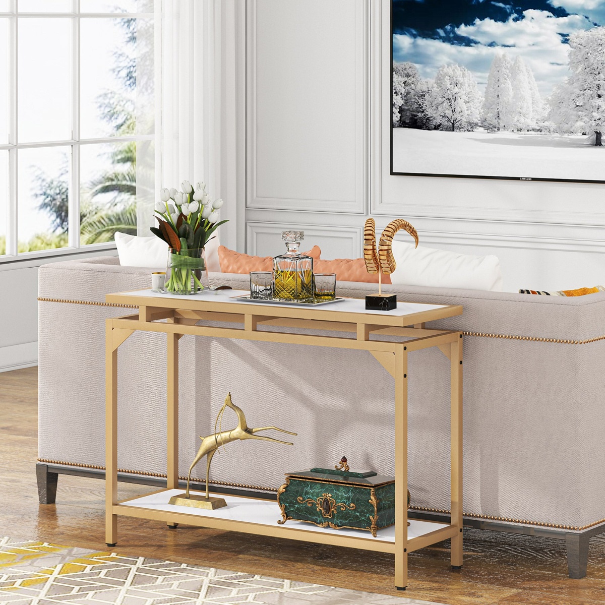 Console Table, 40? Entryway Sofa Table with 2 Tier Storage Shelf - Image 4