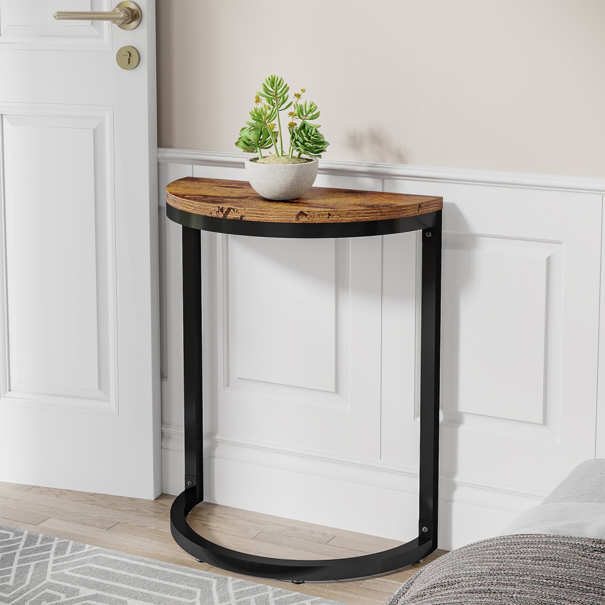 End Table, Half Round Narrow Side Table with Metal Frame - Image 5