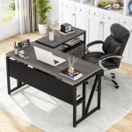 L-Shaped Desk Set, 55? Executive Desk and 32? File Cabinet - Image 9