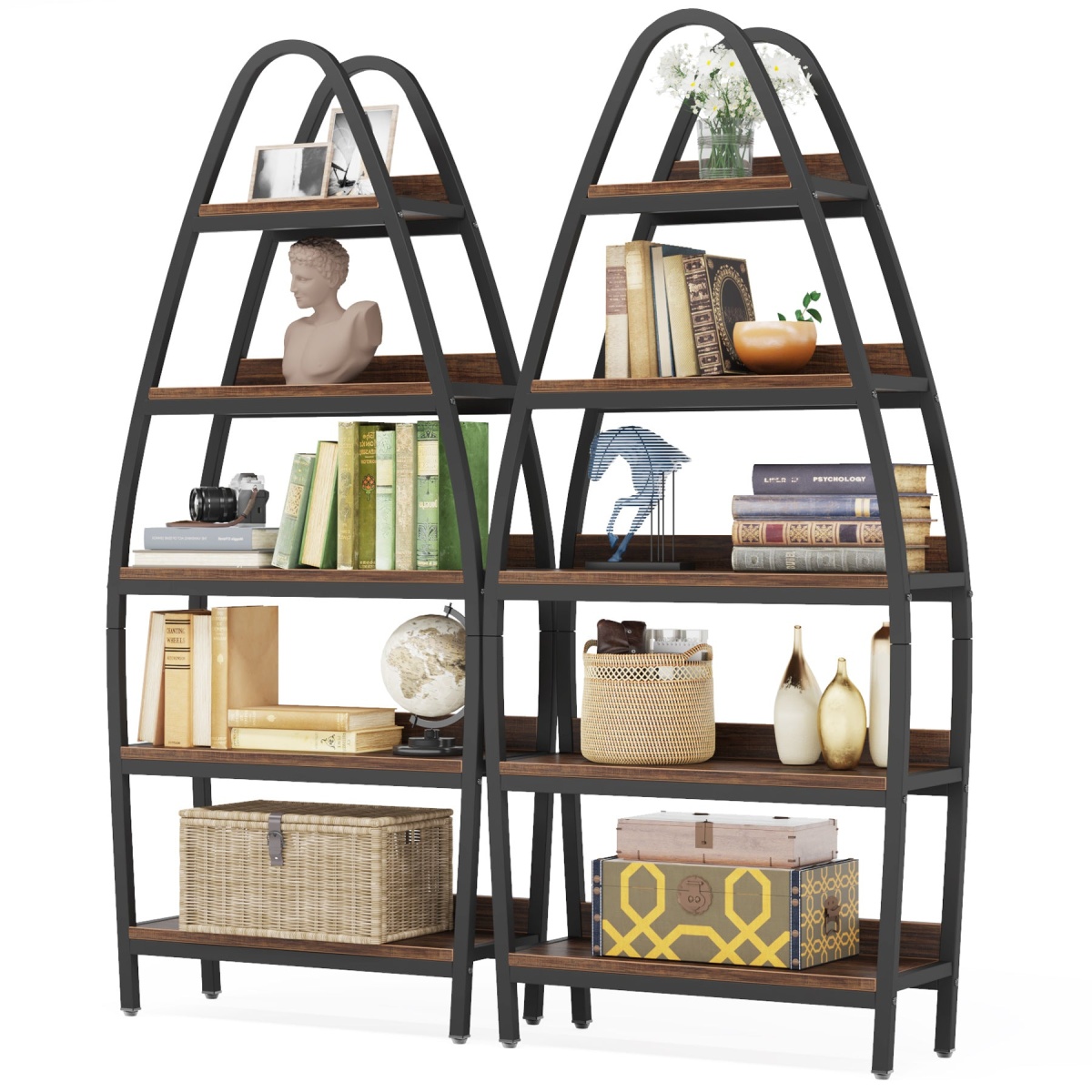 Bookshelf, 5-Tier Open Etagere Bookcase 69? Tall Display Shelf Unit - Image 8