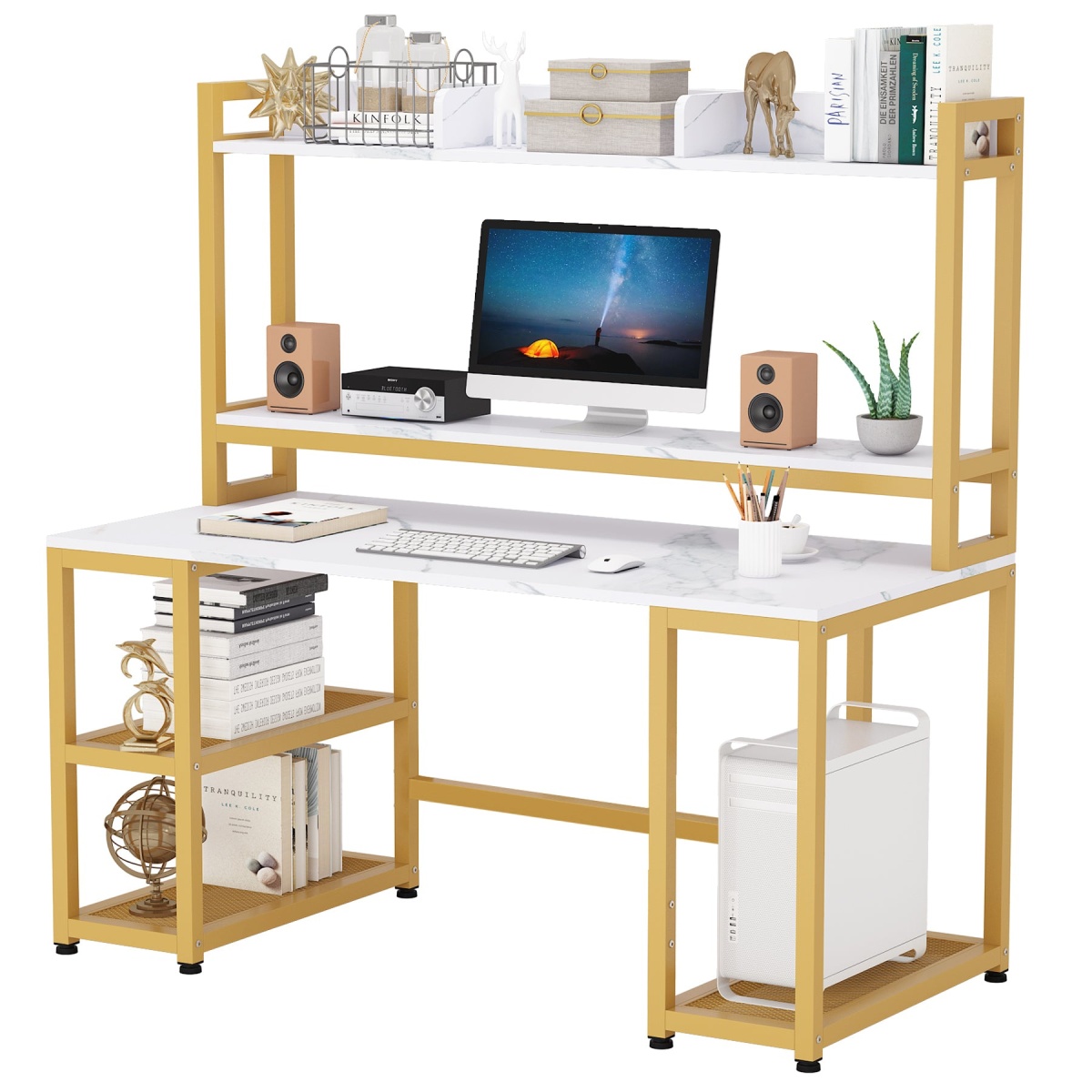 Computer Desk, 55? Hutch Desk Writing Table with Monitor Stand - Image 9