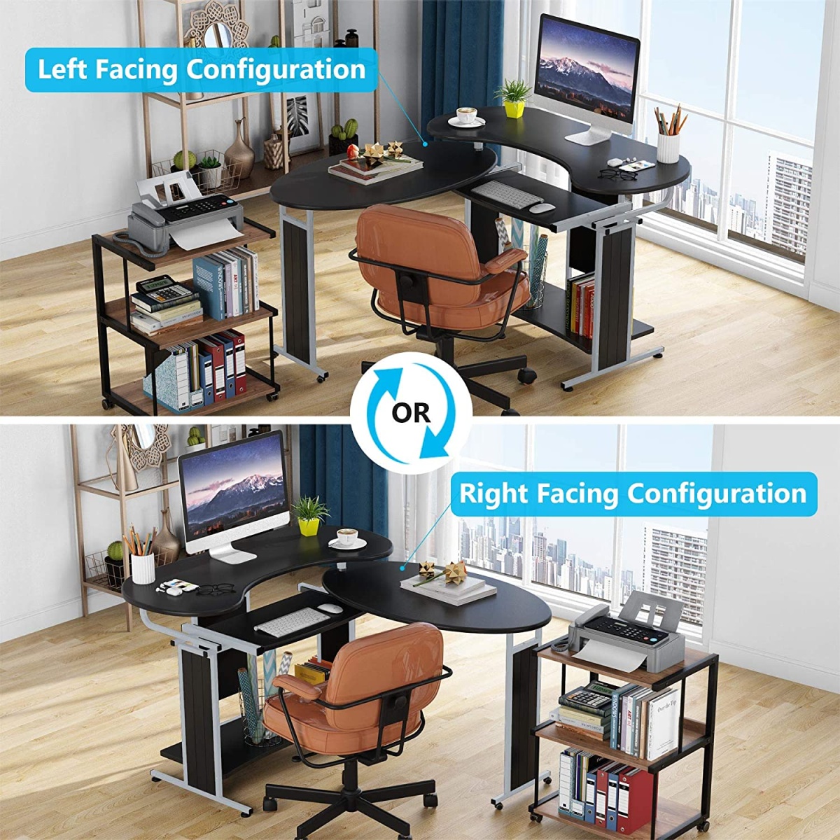 Rotating Desk, Modern L-Shaped Computer Desk, Corner Study Desk - Image 5