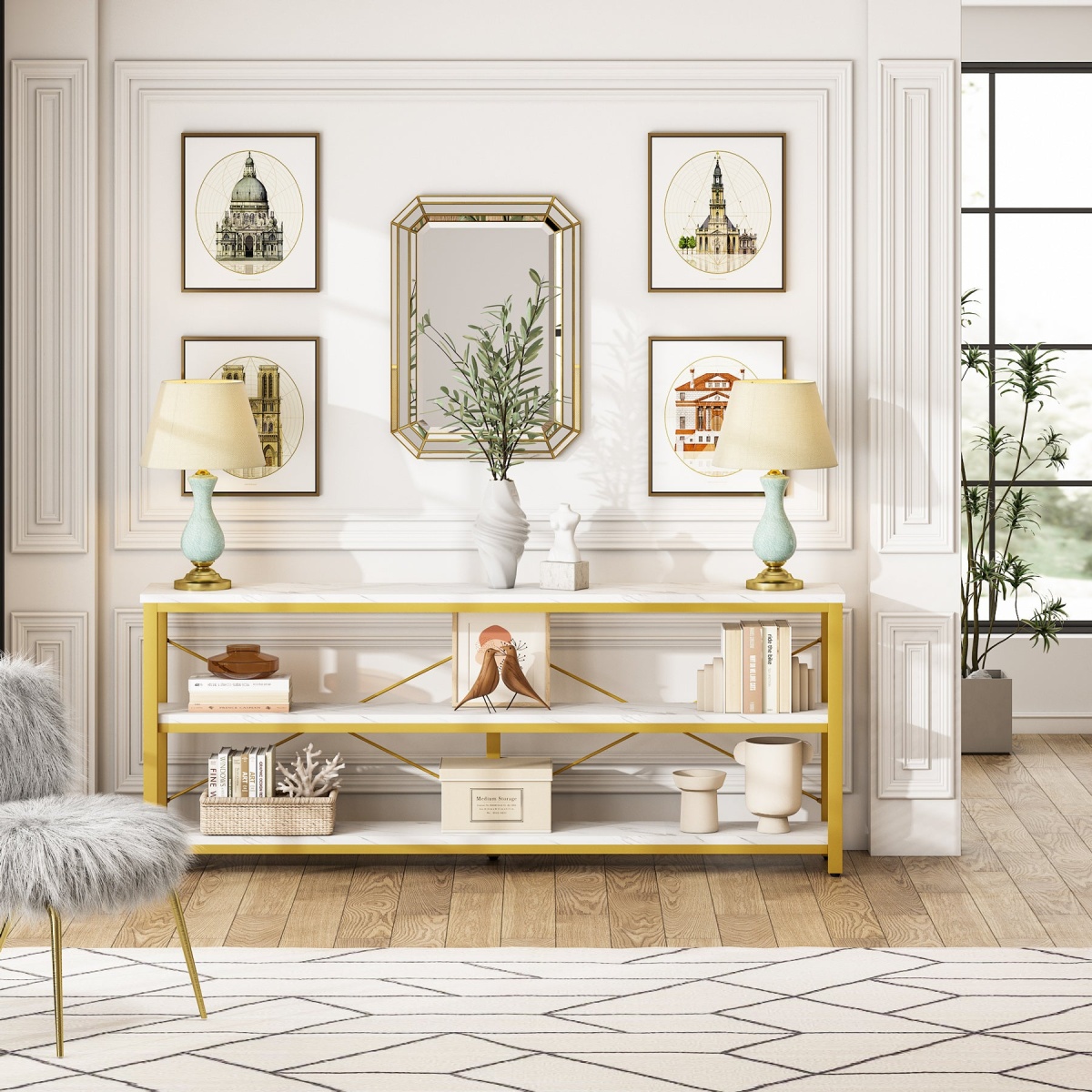 Sofa Table, 3 Tiers TV Stand Console Table - Image 10