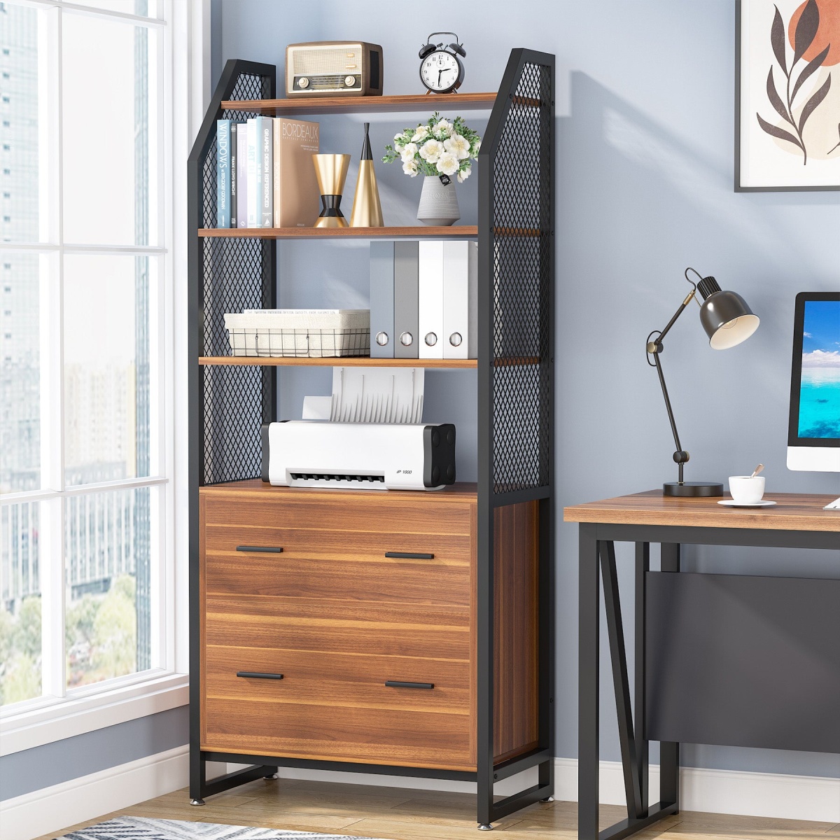 File Cabinet, 2 Drawer Vertical Filing Cabinet with Bookshelf - Image 11