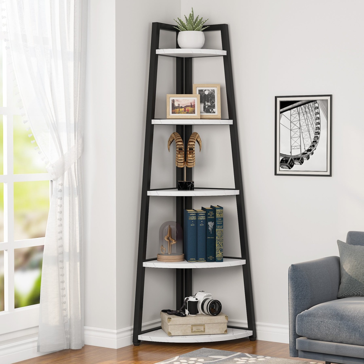 Corner Shelf, 70? Tall Corner Ladder Shelf Small Bookshelf - Image 15