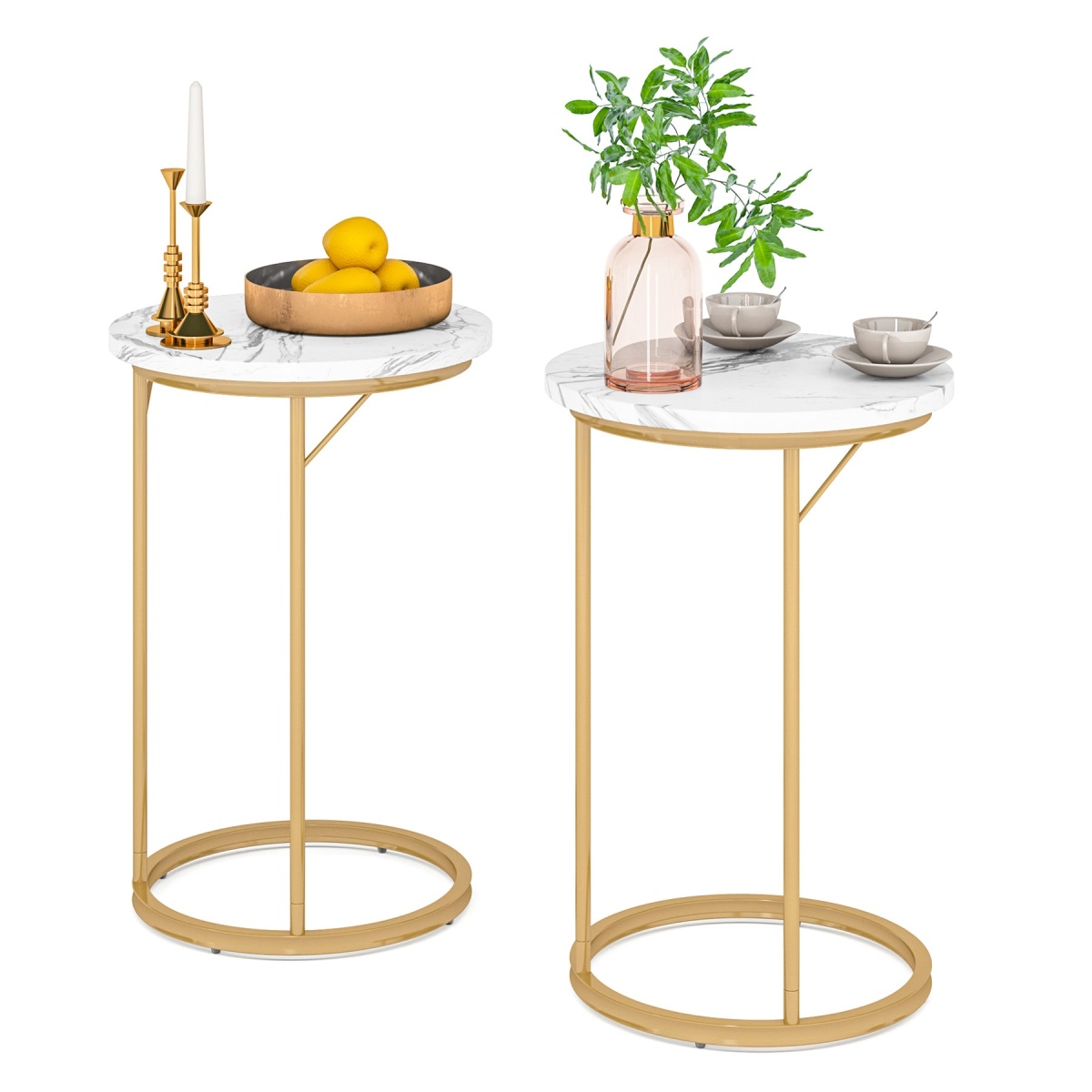 C Table, Round End Side Table with Faux Marble Top - Image 8