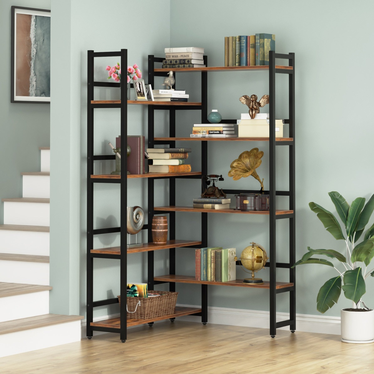 Corner Bookshelf, 8-Tier Industrial 70.8? Bookcase - Image 5