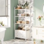 Bookshelf, 4-Tier Tall Bookcase Display Shelf with 2 Drawers - Image 5