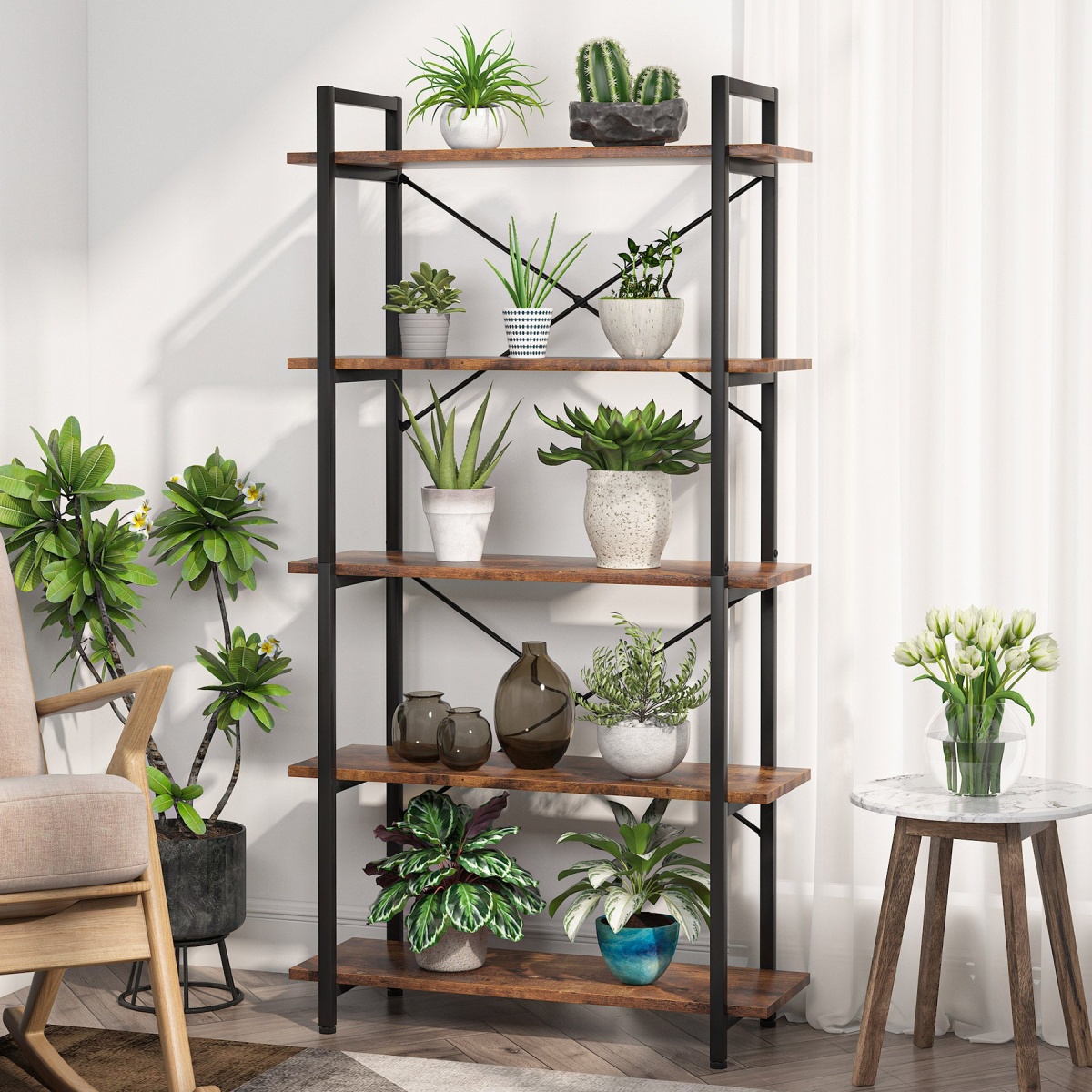 Bookshelf, 5 Tier Bookcase Display Shelf Unit - Image 6